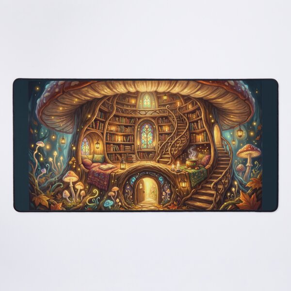 Item preview, Giant Mushroom Library | Whimsical Fantasy Cottagecore Book Art designed and sold by SebastianSpace.