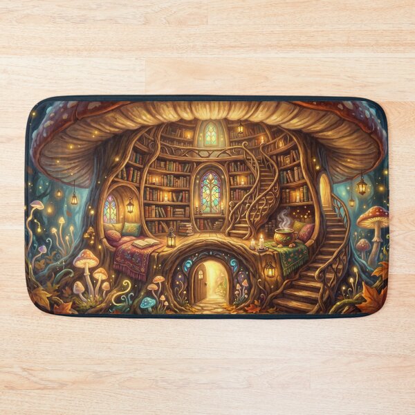 Item preview, Giant Mushroom Library | Whimsical Fantasy Cottagecore Book Art designed and sold by SebastianSpace.