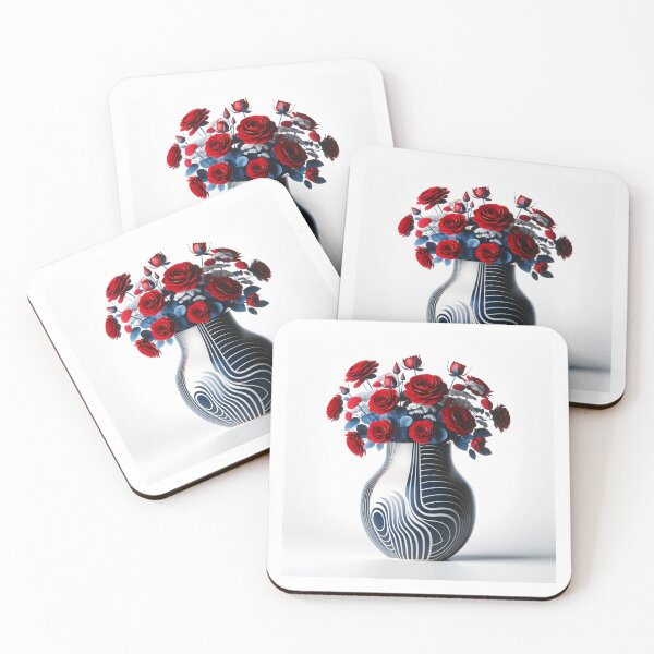 Item preview, Red Flowers in Patterned Vase, Modern Floral Art designed and sold by NarjaShop.