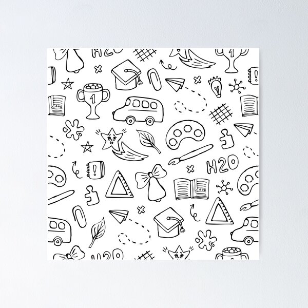 Item preview, Back to school black line hand drawn doodle seamless pattern designed and sold by OM-lova.