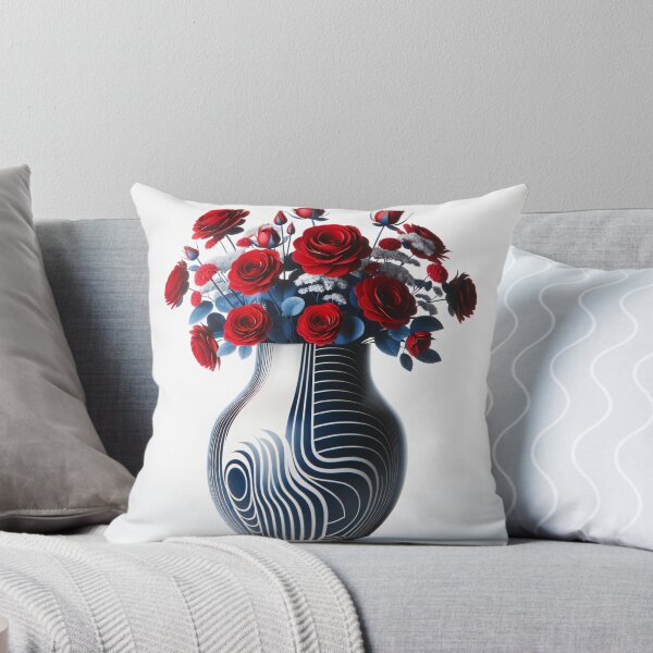 Item preview, Red Flowers in Patterned Vase, Modern Floral Art designed and sold by NarjaShop.