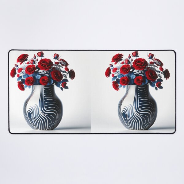 Item preview, Red Flowers in Patterned Vase, Modern Floral Art designed and sold by NarjaShop.