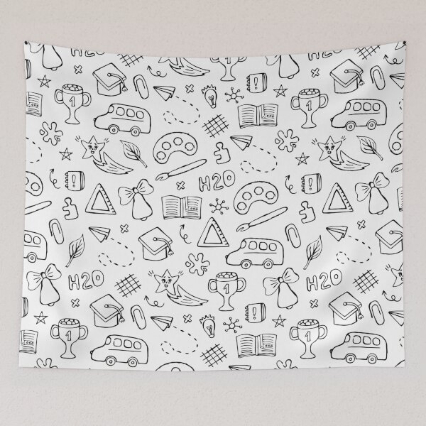 Item preview, Back to school black line hand drawn doodle seamless pattern designed and sold by OM-lova.
