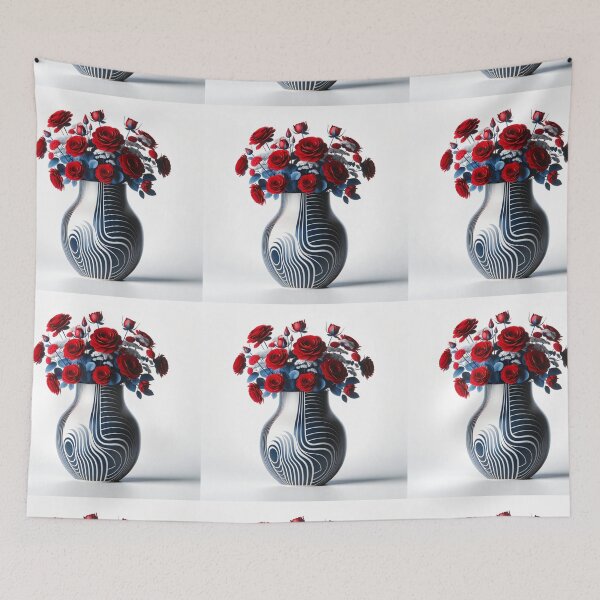 Item preview, Red Flowers in Patterned Vase, Modern Floral Art designed and sold by NarjaShop.