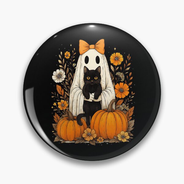 Item preview, Vintage Halloween Ghost Holding Black Cat Groovy Floral designed and sold by Khescoiu.