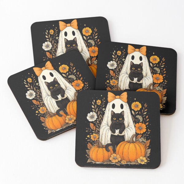 Item preview, Vintage Halloween Ghost Holding Black Cat Groovy Floral designed and sold by Khescoiu.