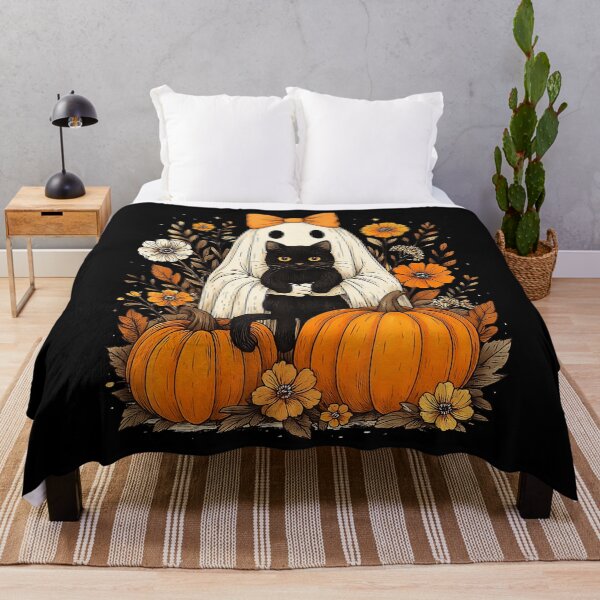 Item preview, Vintage Halloween Ghost Holding Black Cat Groovy Floral designed and sold by Khescoiu.