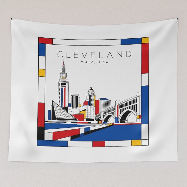 Item preview, Cleveland Mondrian style poster 3D designed and sold by CMYKStudio.