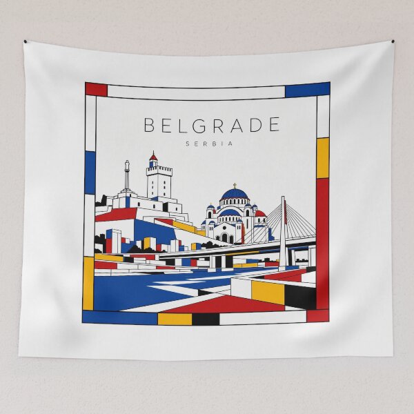 Item preview, Belgrade Mondrian style poster 3D designed and sold by CMYKStudio.