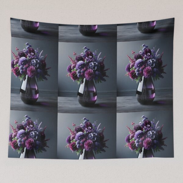 Item preview, Purple Floral Bouquet in Glass Vase, Moody Botanical Art designed and sold by NarjaShop.