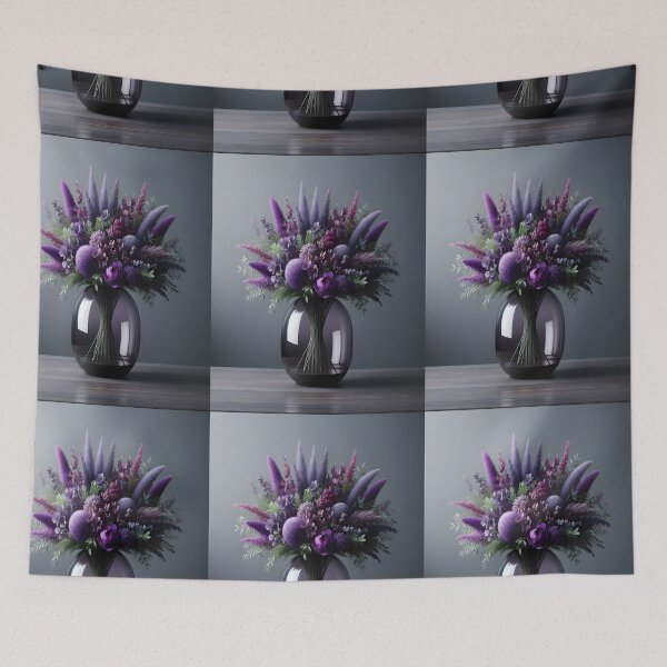 Item preview, Purple Floral Bouquet in Glass Vase, Moody Botanical Art designed and sold by NarjaShop.