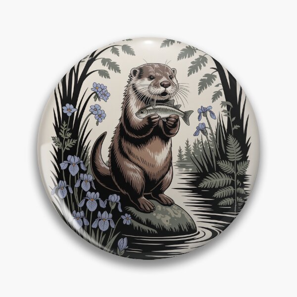 Item preview, River Otter with Fish & Iris Flowers Illustration designed and sold by NuvoraNest.