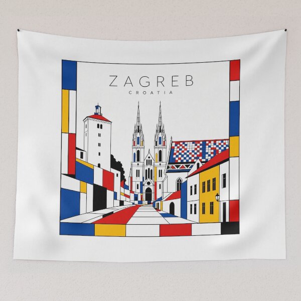 Item preview, Zagreb Mondrian style poster 3D designed and sold by CMYKStudio.