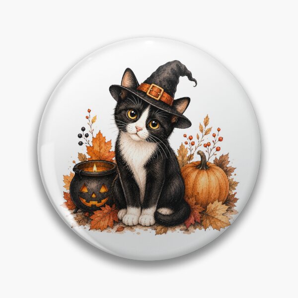 Item preview, Tuxedo Cat with a Tiny Witch Hat | Halloween Cat designed and sold by PAPIRO SIGLO XXI.