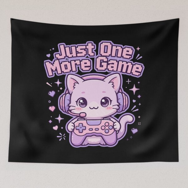 Item preview, Just One More Game - Cute Kawaii Gamer Cat with Headset designed and sold by Fulaly.