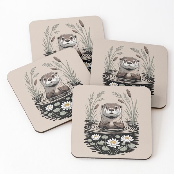 Item preview, River Otter & Water Lilies Illustration designed and sold by NuvoraNest.