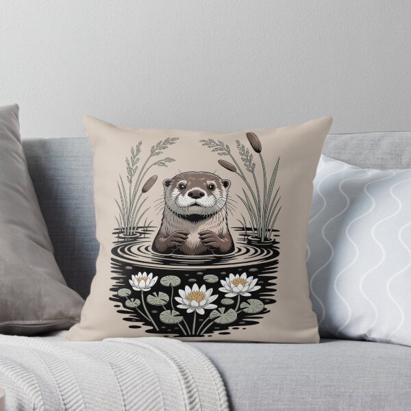 Item preview, River Otter & Water Lilies Illustration designed and sold by NuvoraNest.