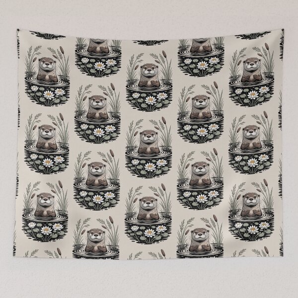 Item preview, River Otter & Water Lilies Illustration designed and sold by NuvoraNest.