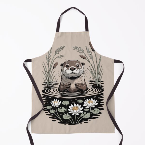 Item preview, River Otter & Water Lilies Illustration designed and sold by NuvoraNest.