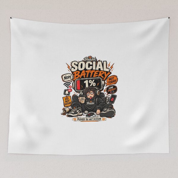 Item preview, Social Battery 1% – Funny Introvert Do Not Disturb T-Shirt Design designed and sold by familysteven.