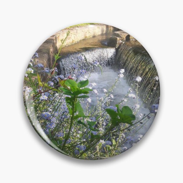 Item preview, Tranquil Waterfall on the Chesterfield Canal with Forget-Me-Nots designed and sold by Astute-Artio-Photography.