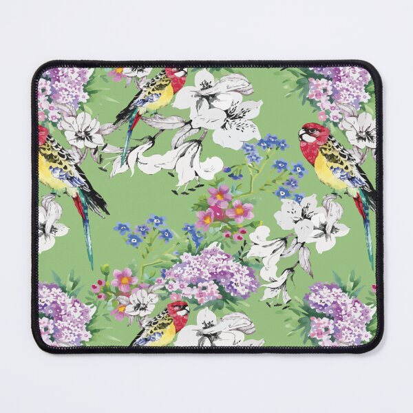 Item preview, Rosella Garden — Painterly Bird & Blossom Pattern on Sage Green designed and sold by Johnnies.