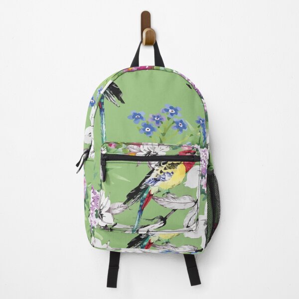 Item preview, Rosella Garden — Painterly Bird & Blossom Pattern on Sage Green designed and sold by Johnnies.