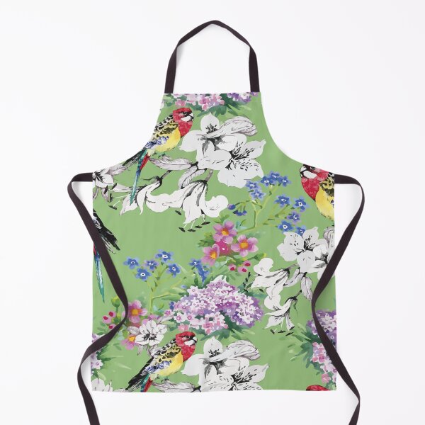 Item preview, Rosella Garden — Painterly Bird & Blossom Pattern on Sage Green designed and sold by Johnnies.