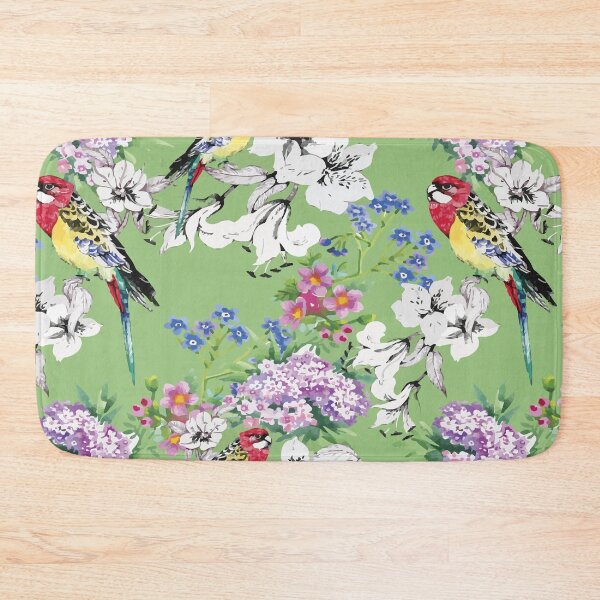 Item preview, Rosella Garden — Painterly Bird & Blossom Pattern on Sage Green designed and sold by Johnnies.