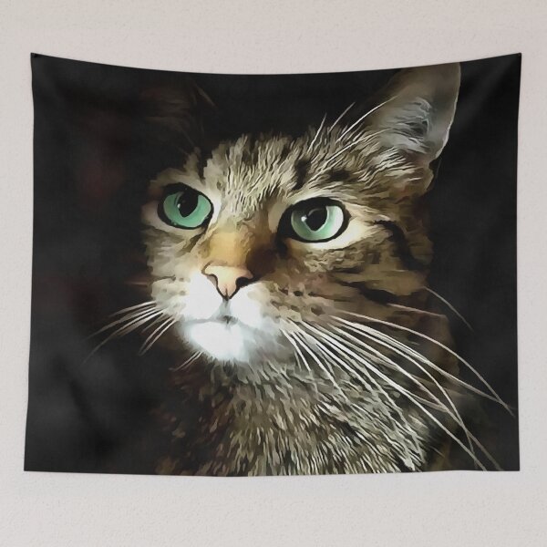 Item preview, Tabby Cat With Green Eyes Isolated On Black designed and sold by taiche.