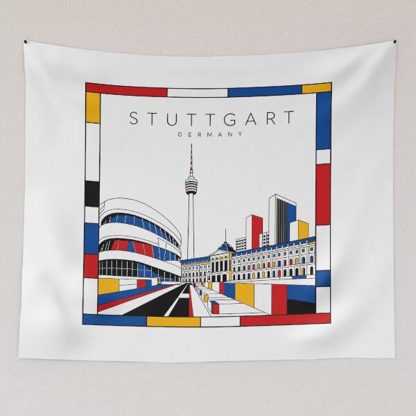 Item preview, Stuttgart Mondrian style poster 3D designed and sold by CMYKStudio.