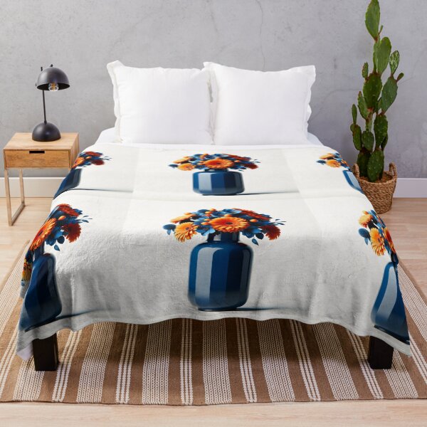 Item preview, Orange and Blue Floral Bouquet, Bold Modern Flower Art designed and sold by NarjaShop.