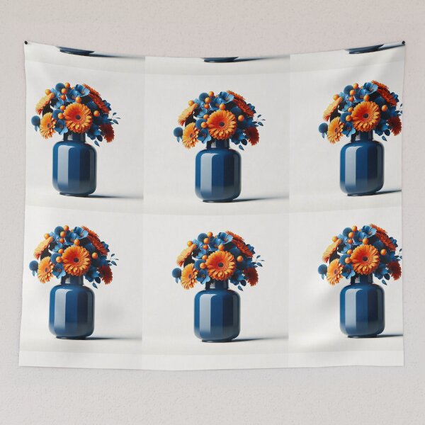 Item preview, Orange and Blue Floral Bouquet, Bold Modern Flower Art designed and sold by NarjaShop.