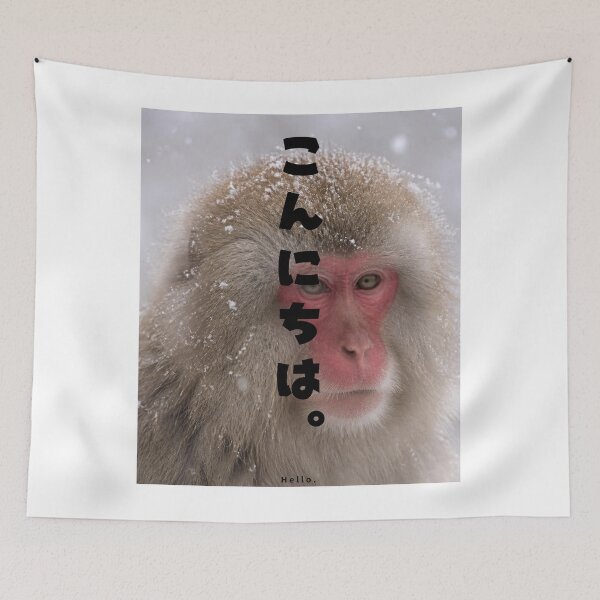 Item preview, Konnichiwa - Hello | Snow Monkey Winter Scene | Japanese Design designed and sold by JapanMemoir.
