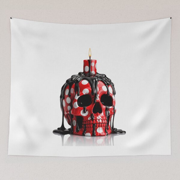 Item preview, Melting Polka Dot Skull Candle Spooky Gothic Art designed and sold by YourColorsWall.