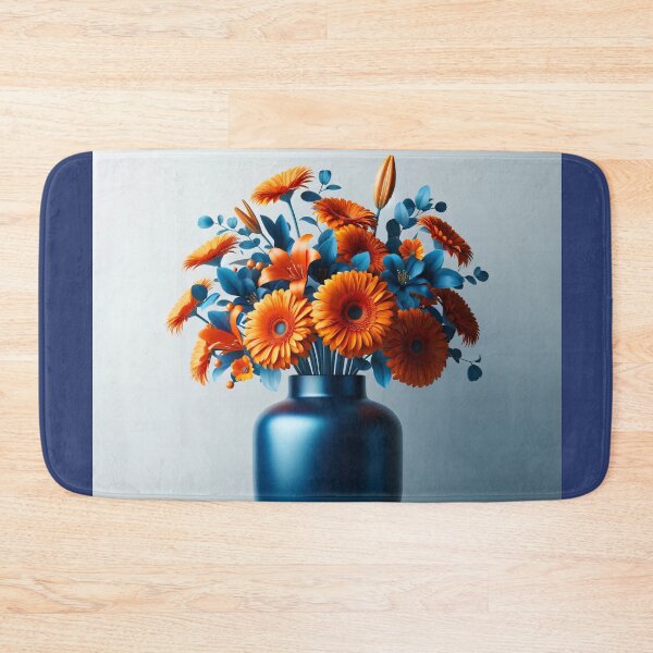 Item preview, Orange and Blue Floral Bouquet, Bold Modern Flower Art designed and sold by NarjaShop.