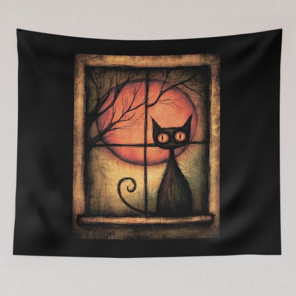Item preview, A black cat and a full moon. designed and sold by MagelliShop.