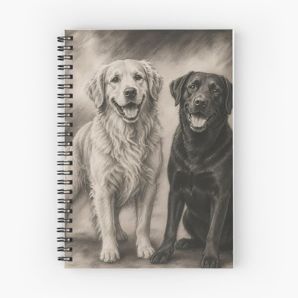 Item preview, Happy Golden Retriever and Black Lab Charcoal Portrait designed and sold by Soul Cipher.