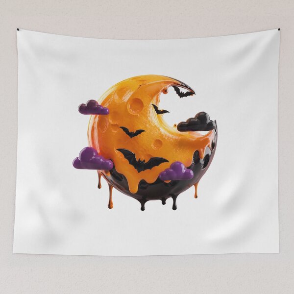 Item preview, Melting Spooky Moon Halloween Bats Purple Clouds designed and sold by YourColorsWall.