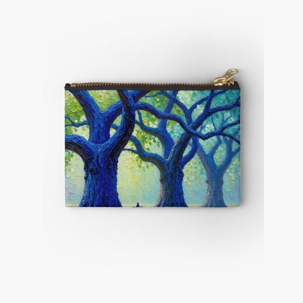 Item preview, Oil Painting of Man Sitting Bench Under Majestic Blue Trees Impressionism designed and sold by Mike Kiev art.