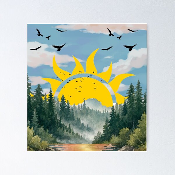 Item preview, Sunburst Forest Over Peaceful Mountain Lake designed and sold by DKSH1234.