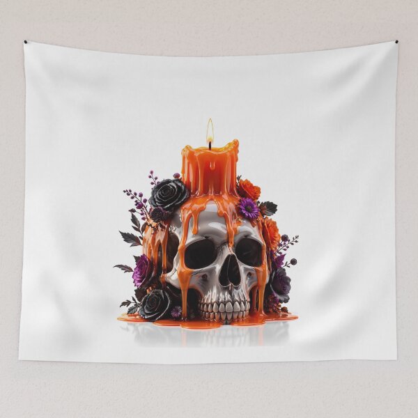 Item preview, Floral Skull Candle Melting Orange Wax Gothic Art designed and sold by YourColorsWall.