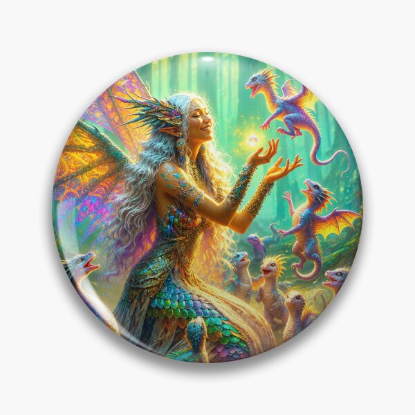 Item preview, Fairy Dragon Fantasy Art – Enchanted Forest Fairy with Colorful Baby Dragons designed and sold by DrakariArt.