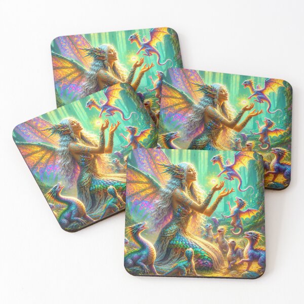 Item preview, Fairy Dragon Fantasy Art – Enchanted Forest Fairy with Colorful Baby Dragons designed and sold by DrakariArt.