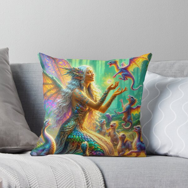 Item preview, Fairy Dragon Fantasy Art – Enchanted Forest Fairy with Colorful Baby Dragons designed and sold by DrakariArt.