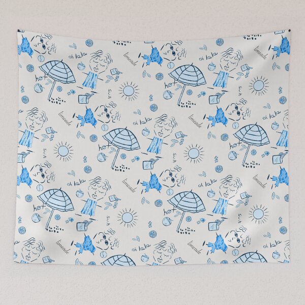 Item preview, Blue Chic Summer Beach Doodle Seamless Pattern - Retro Resort Vibes  designed and sold by altastudio.