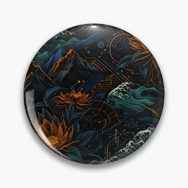 Item preview, Japanese Mountain Waves Golden Lotus Pattern designed and sold by Suha Design Studio.