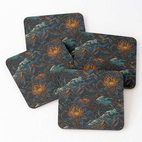 Item preview, Japanese Mountain Waves Golden Lotus Pattern designed and sold by Suha Design Studio.