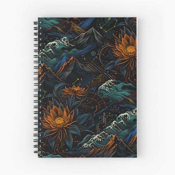 Item preview, Japanese Mountain Waves Golden Lotus Pattern designed and sold by Suha Design Studio.