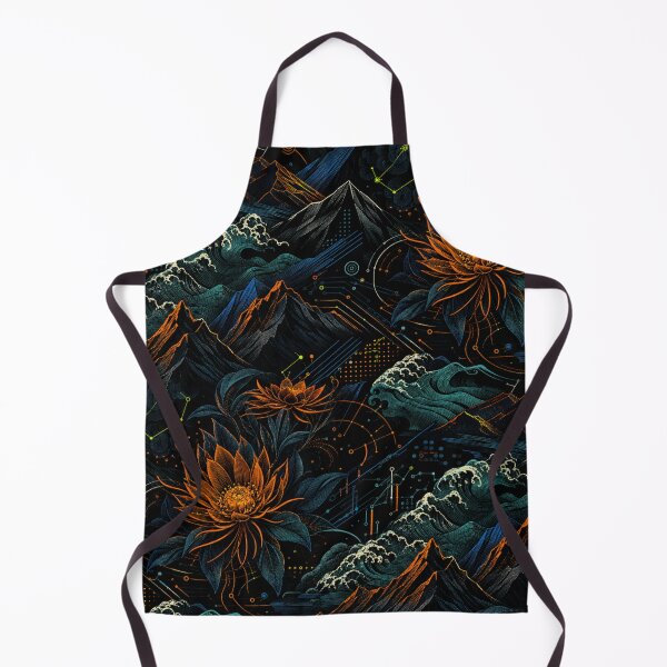Item preview, Japanese Mountain Waves Golden Lotus Pattern designed and sold by Suha Design Studio.